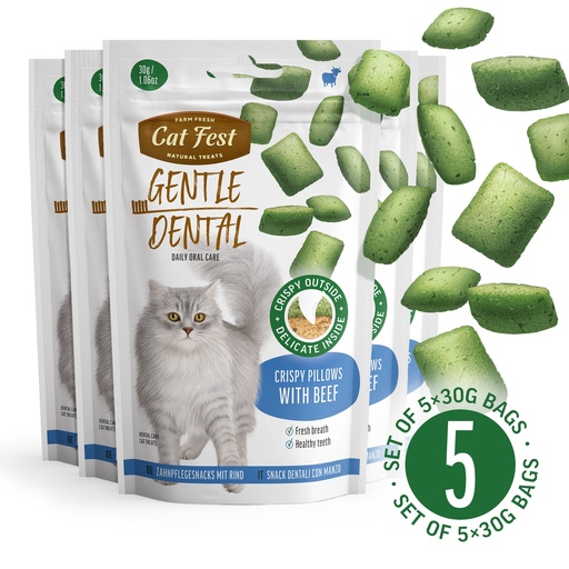 [79212716] Gentle Dental Pillows With Beef Creme - Cat Treats - Set Of 5x30g 