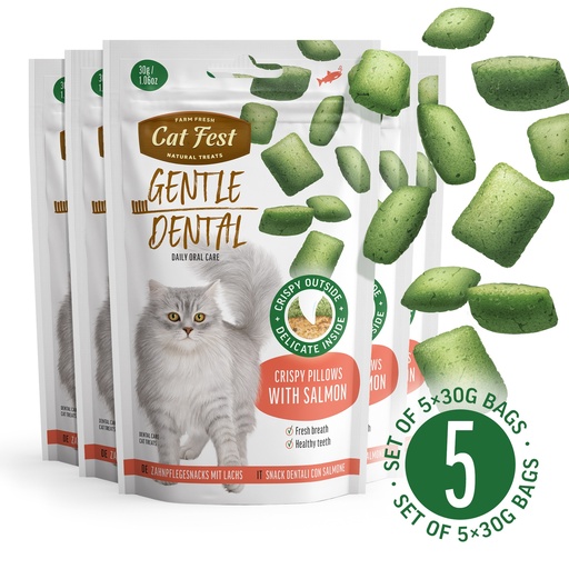 [79212723] Gentle Dental Pillows With Salmon Creme - Cat Treats - Set Of 5x30g 