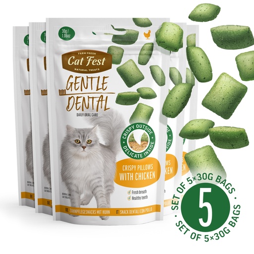 [79212730] Gentle Dental Pillows With Chicken  Creme - Cat Treats - Set Of 5x30g 