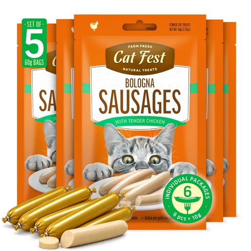 [79217858] Bologna Sausuges with tender chicken - Cat Treats - Set Of 5x60g