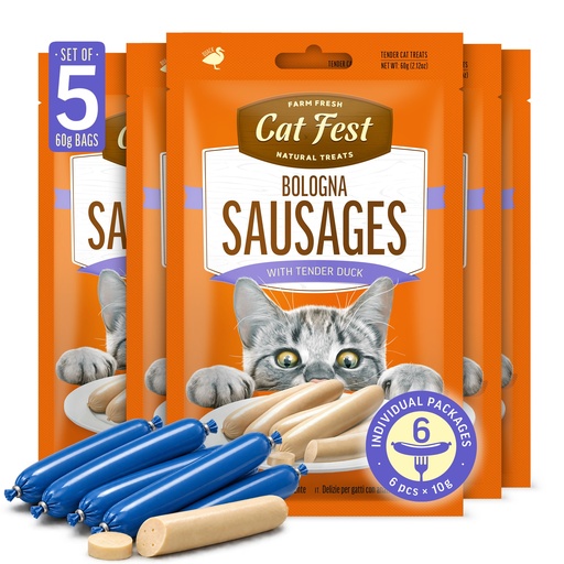 [79217889] Bologna Sausuges with tender duck - Cat Treats - Set Of 5x60g