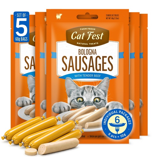 [79217896] Bologna Sausuges with tender beef - Cat Treats - Set Of 5x60g
