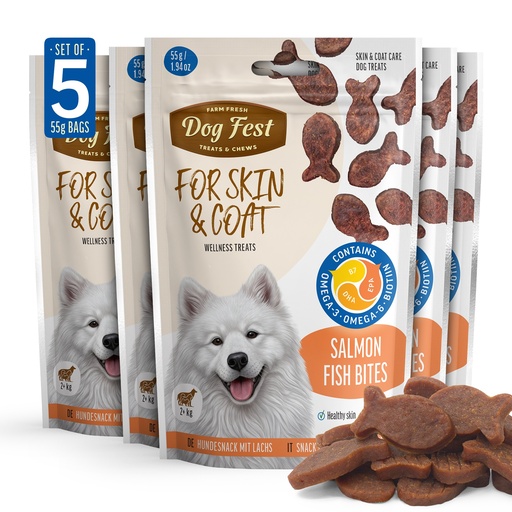 [79219814] Salmon Bites - Dog Treats For All Breeds - Set Of 5x55g
