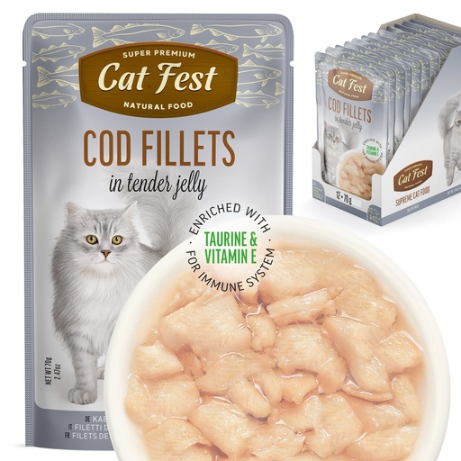 [79219845] Cod fillets  In Tender Jelly - Cat Wet Food - Set Of 12x70g