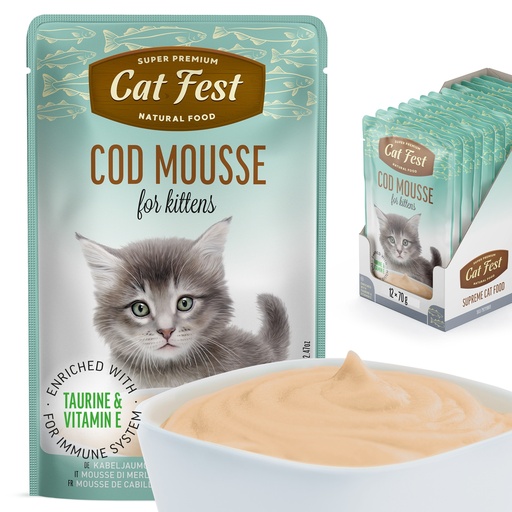 [79219869] Cod mousse for kittens - Cat Wet Food - Set Of 12x70g